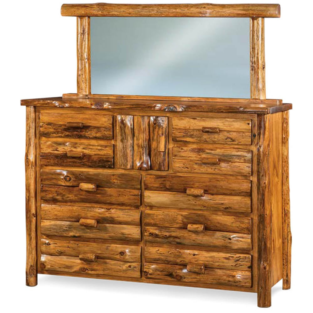 10 Drawer 1 Door Dresser with Mirror - Rustic Pine