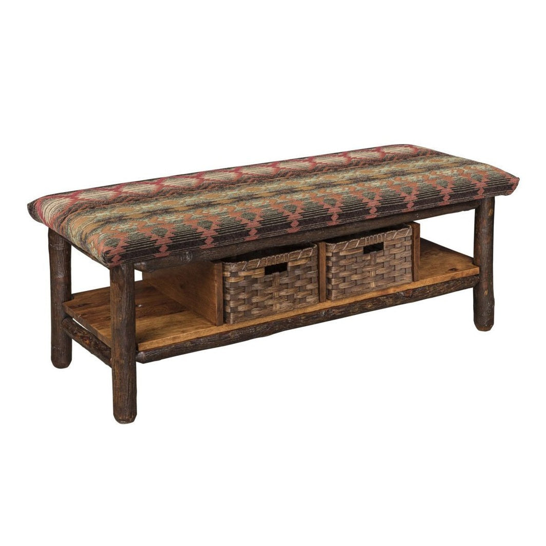 48" Bench With Two Baskets And Fabric Seat