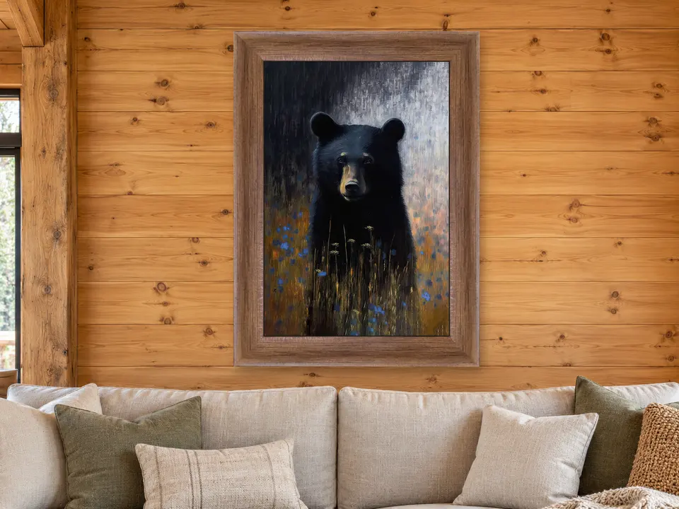 Timeless Elegance Black Bear Framed Wall Art framed on a wall