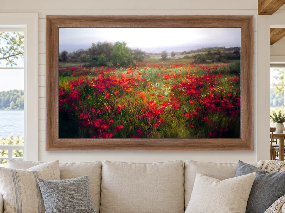 Enduring Comfort Floral Landscape Framed Wall Art framed on a wall