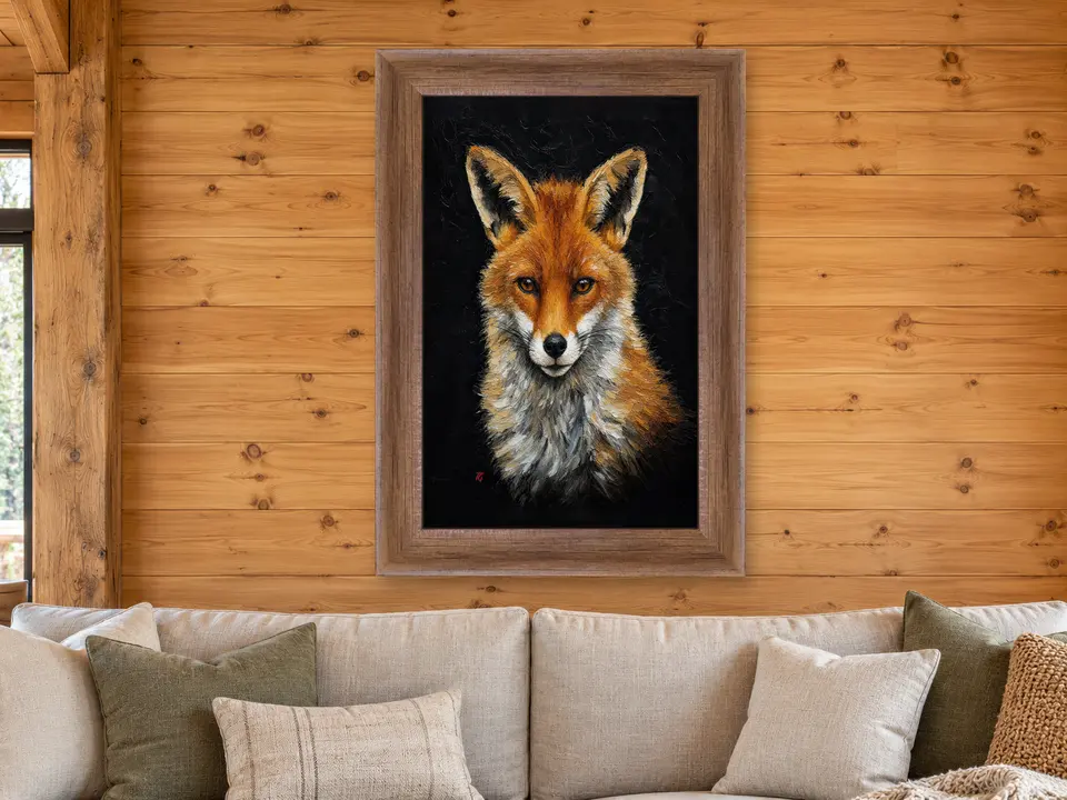 Silent Pause Red Fox Portrait Framed Wall Art framed on a wall