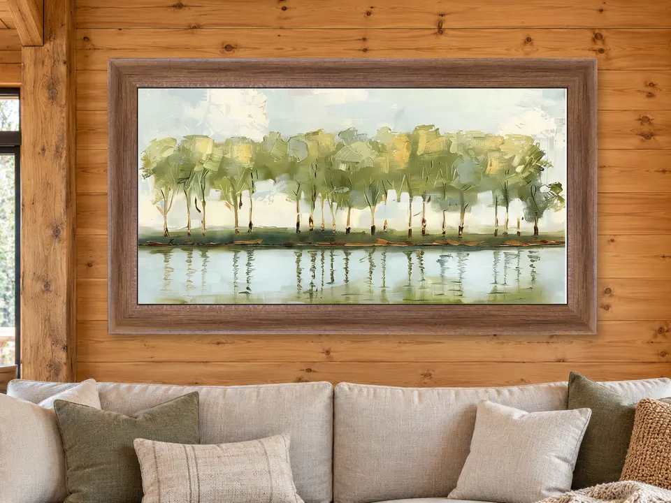 Calm Cadence Tree Landscape Framed Wall Art framed on a wall