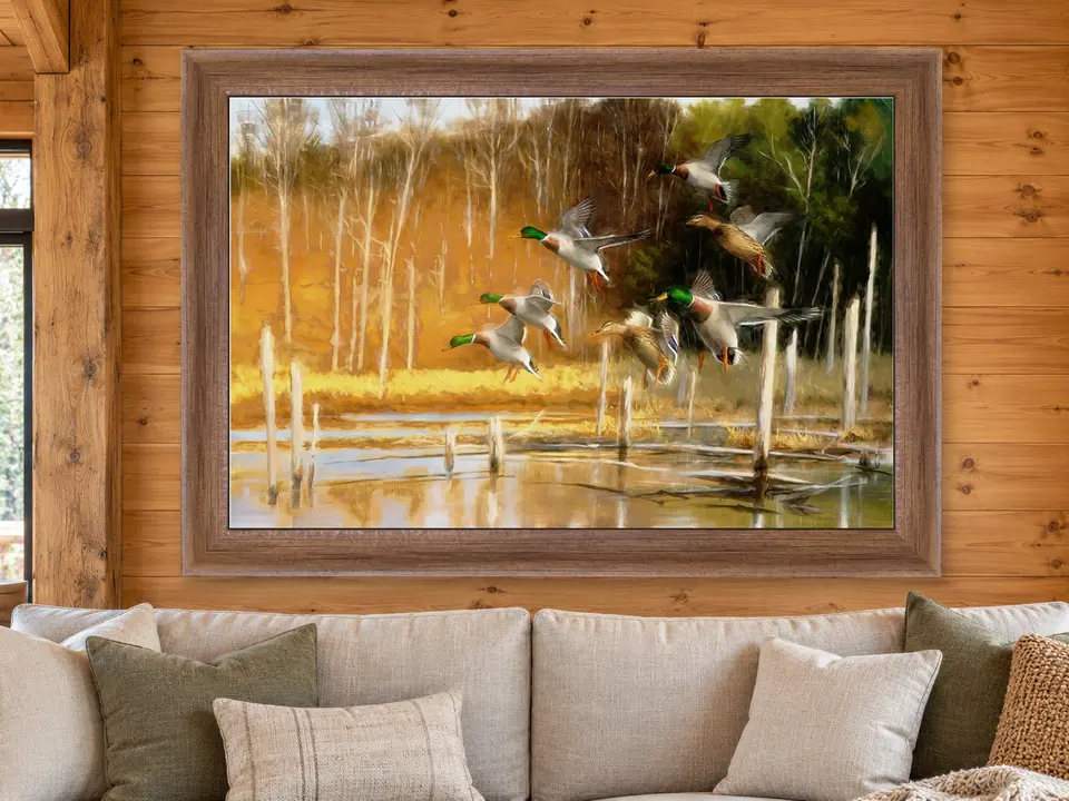 Tender Moment Ducks Framed Wall Art framed on a wall