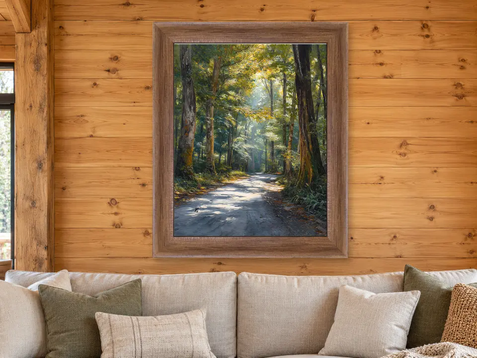 Peaceful Reflection Forest Landscape Framed Wall Art framed on a wall