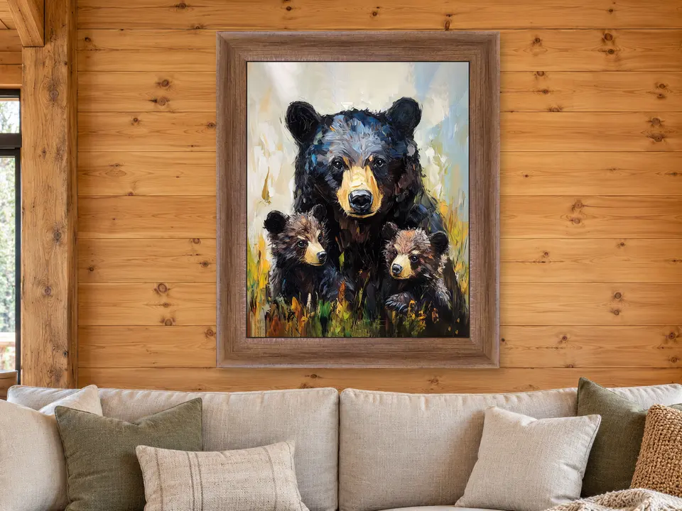 Enduring Repose Black Bear Framed Wall Art framed on a wall