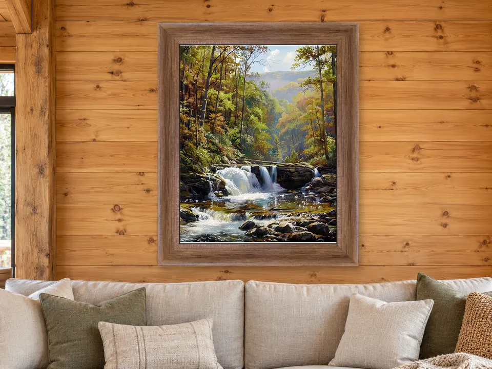 Calm Reverie Forest Creek Framed Wall Art framed on a wall