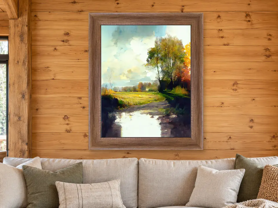 Still Stillness Landscape Framed Wall Art framed on a wall