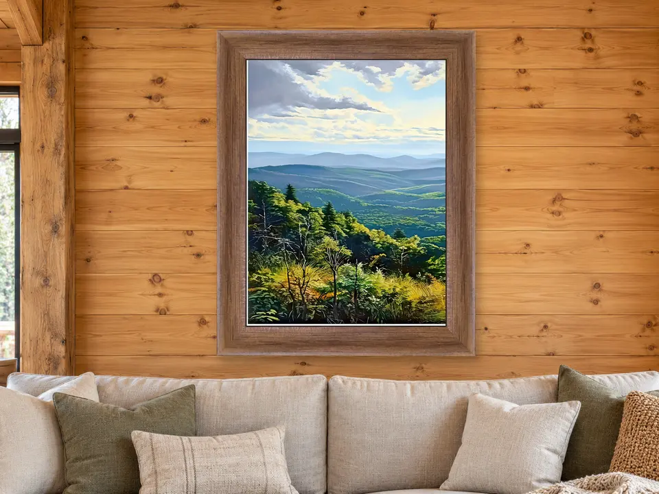 Wandering Reflection Mountain Landscape Framed Wall Art framed on a wall