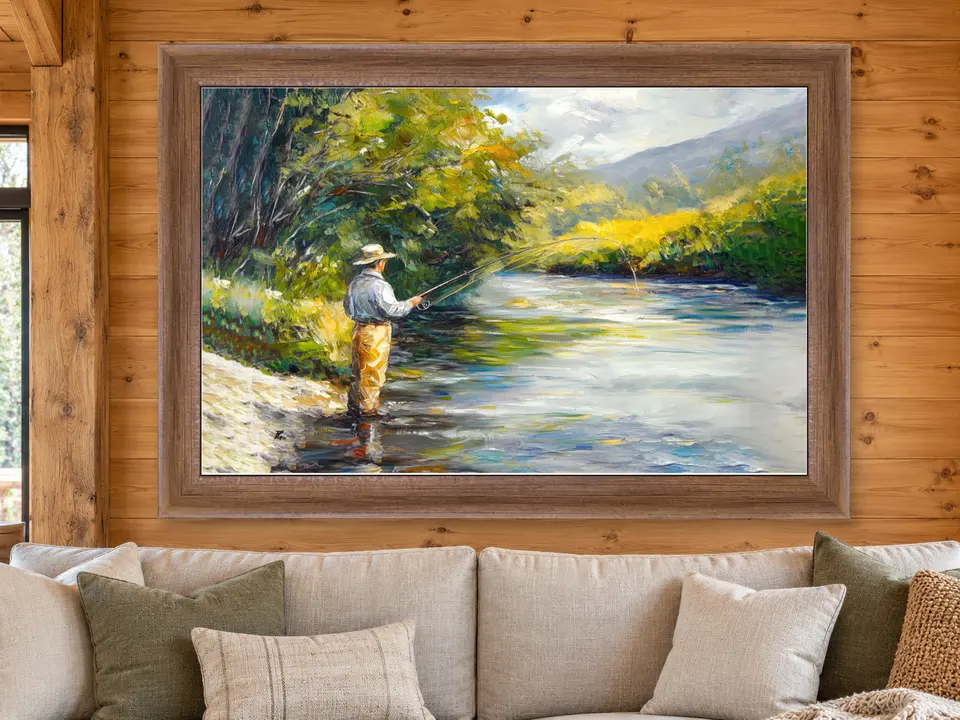 Timeless Resonance Fishing Scene Framed Wall Art framed on a wall