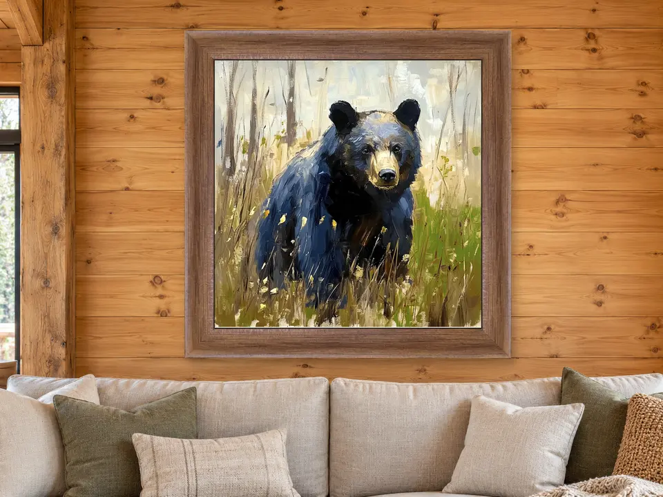 Soft Wonder Black Bear Framed Wall Art framed on a wall