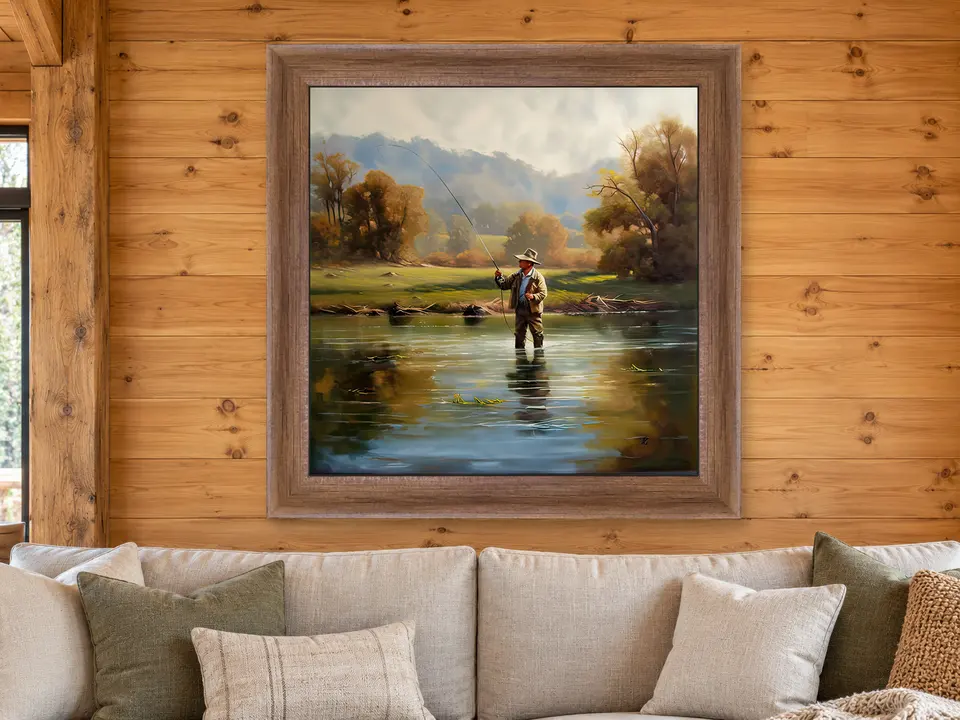 Open Breeze Fishing Scene Framed Wall Art framed on a wall
