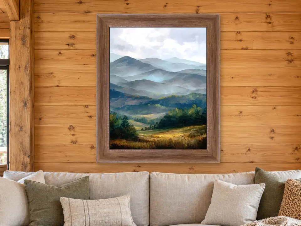 Gentle Passage Mountain Landscape Framed Wall Art framed on a wall