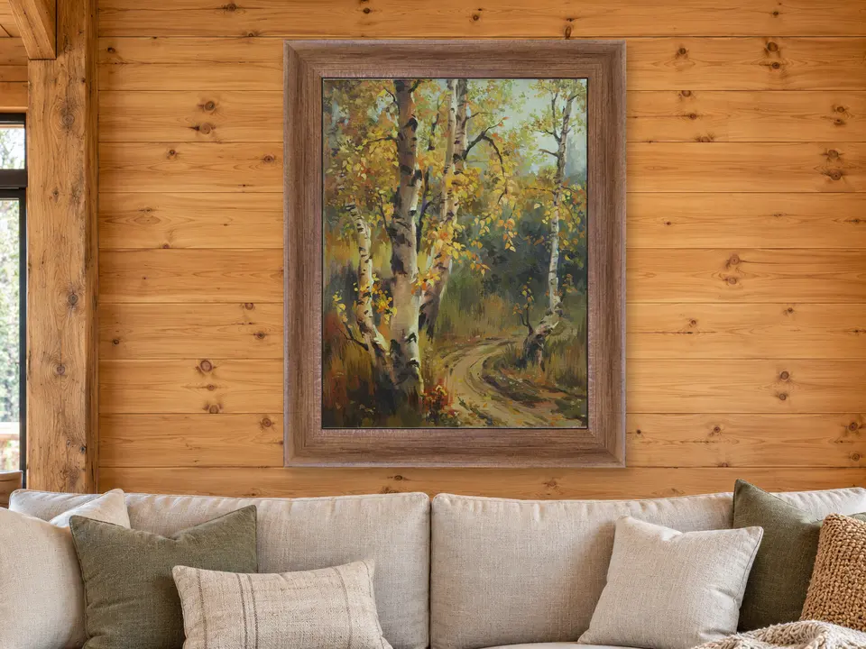 Gentle Legacy Birch Woodland Framed Wall Art framed on a wall