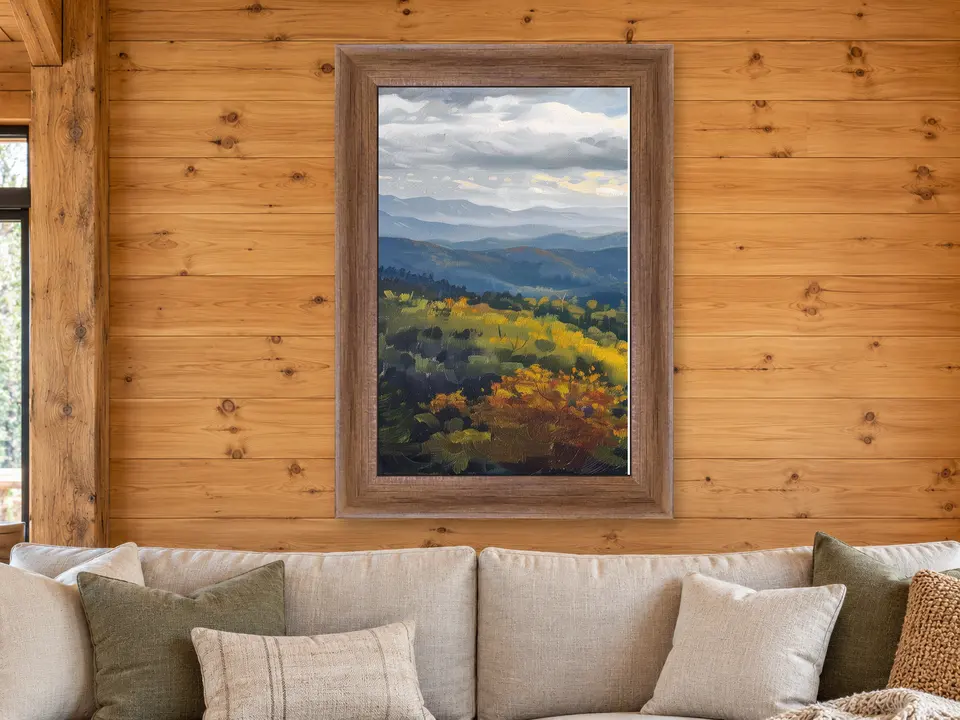 Distant Memory Mountain Landscape Framed Wall Art framed on a wall