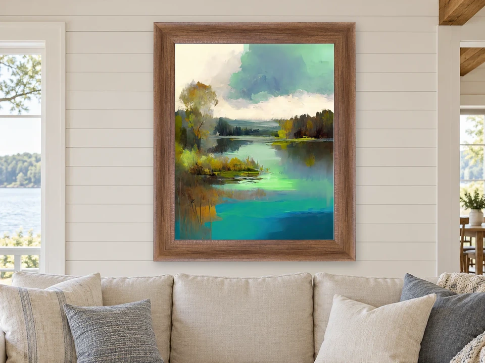 Wistful Grace Lake Landscape Framed Wall Art framed on a wall