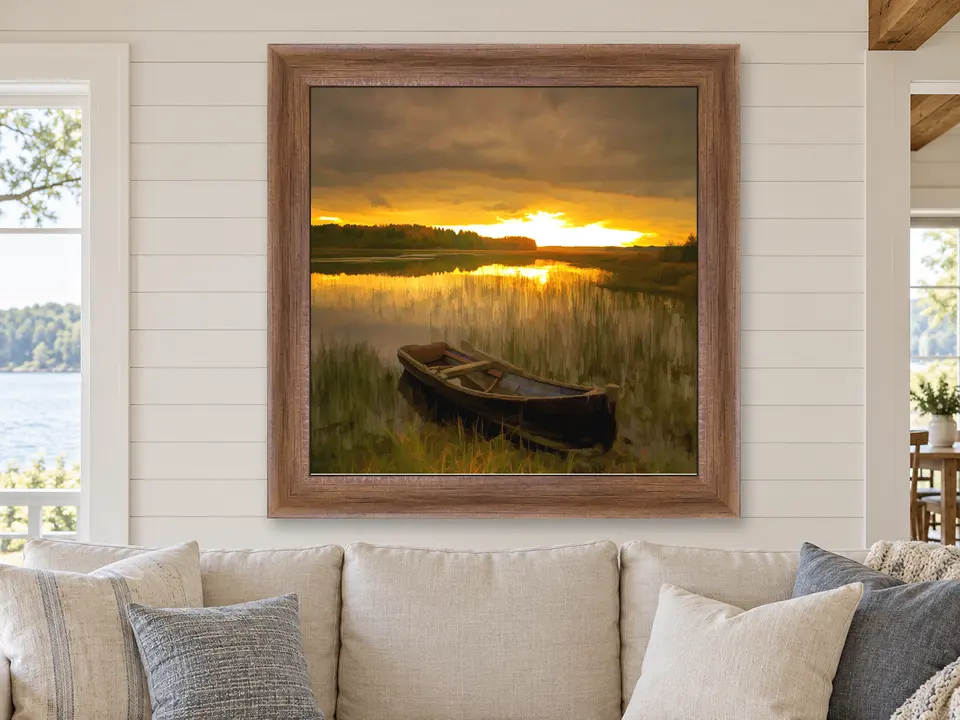 Tender Daydream Boat Landscape Framed Wall Art framed on a wall