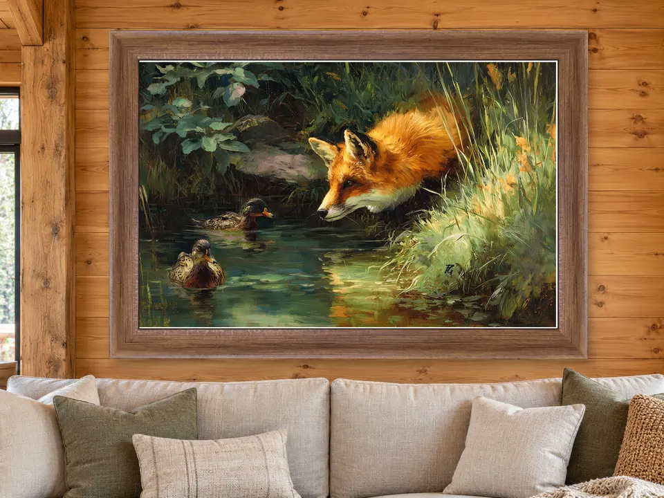 Wandering Moment Red Fox Framed Wall Art framed on a wall