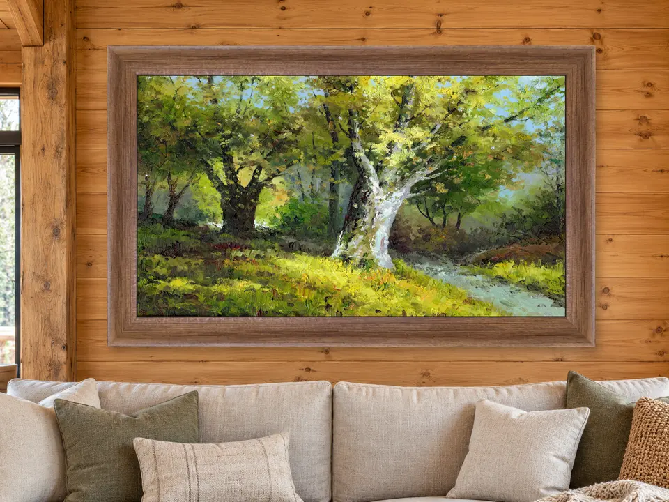 Gentle Resonance Forest Landscape Framed Wall Art framed on a wall