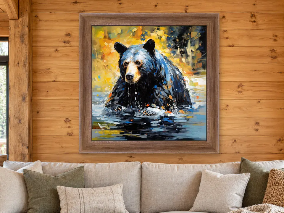 Quiet Tranquility Black Bear Framed Wall Art framed on a wall