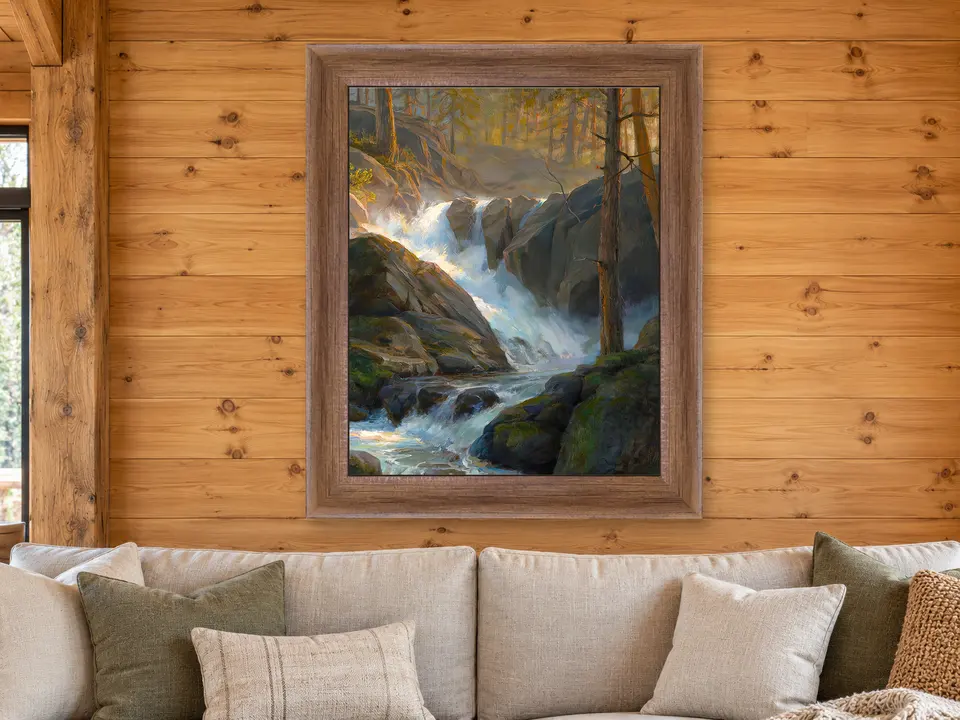 Still Wonder Waterfall Framed Wall Art framed on a wall