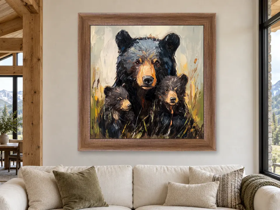 Peaceful Daydream Black Bear Framed Wall Art framed on a wall