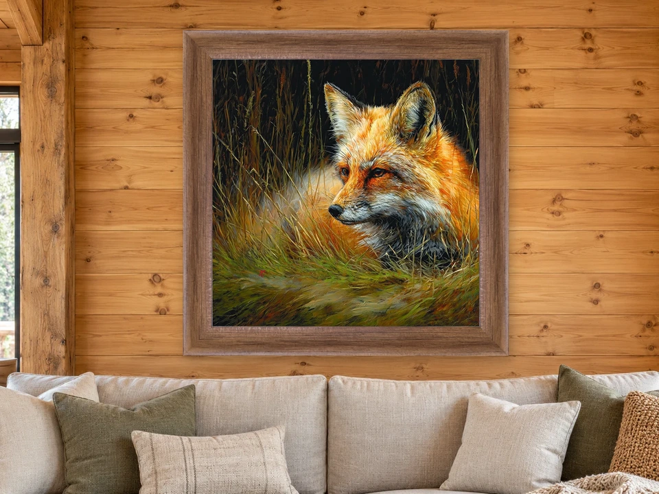 Calm Poise Red Fox Framed Wall Art framed on a wall