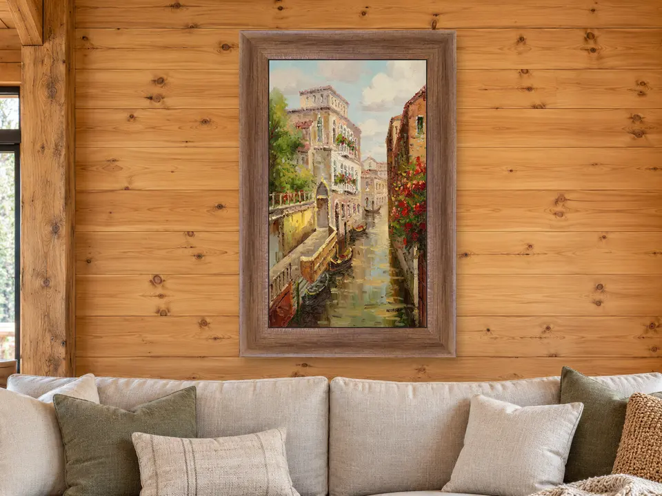 Wistful Musing Gondolas Framed Wall Art framed on a wall