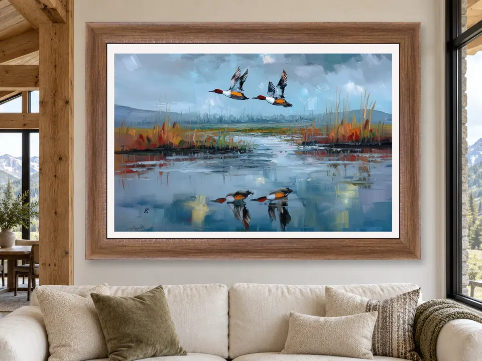 Wandering Comfort Pintail Ducks Framed Wall Art framed on a wall