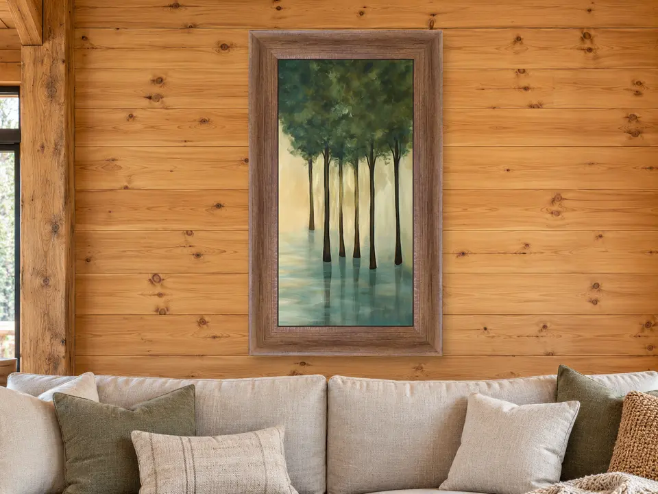 Calm Whisper Tree Landscape Framed Wall Art framed on a wall