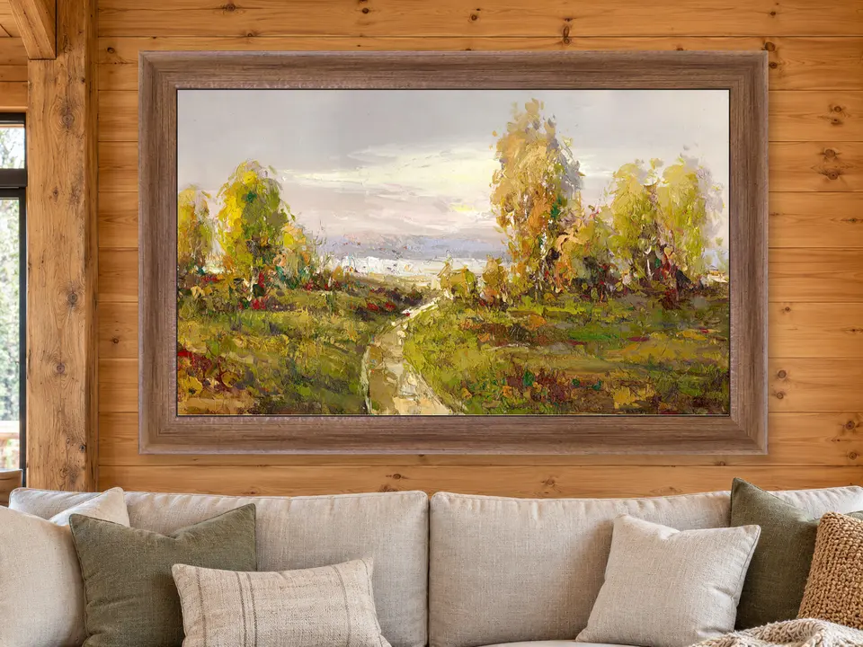 Calm Gathering Landscape Framed Wall Art framed on a wall