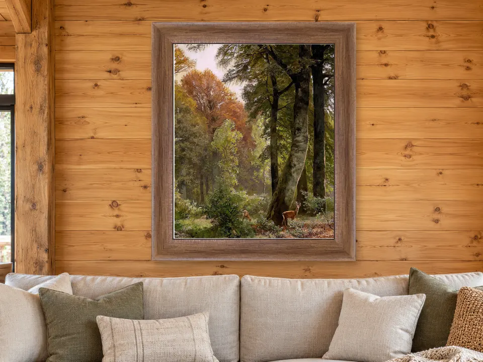 Wandering Wander Deer Framed Wall Art framed on a wall