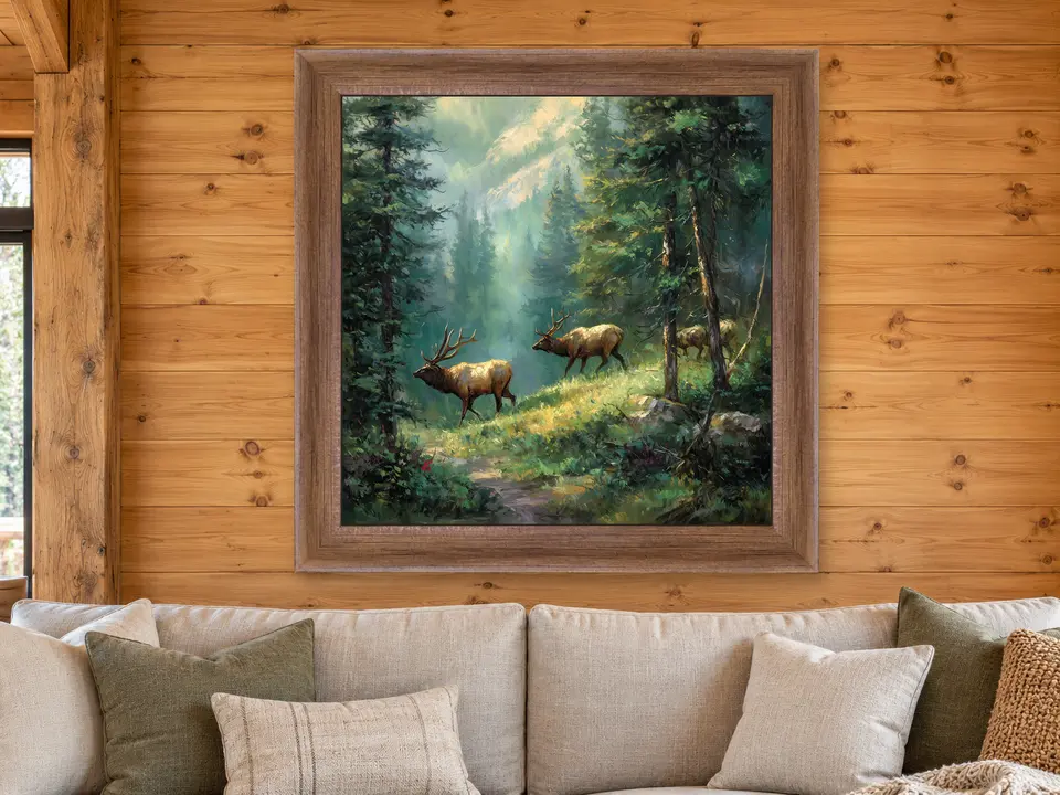 Open Horizon Elk Framed Wall Art framed on a wall