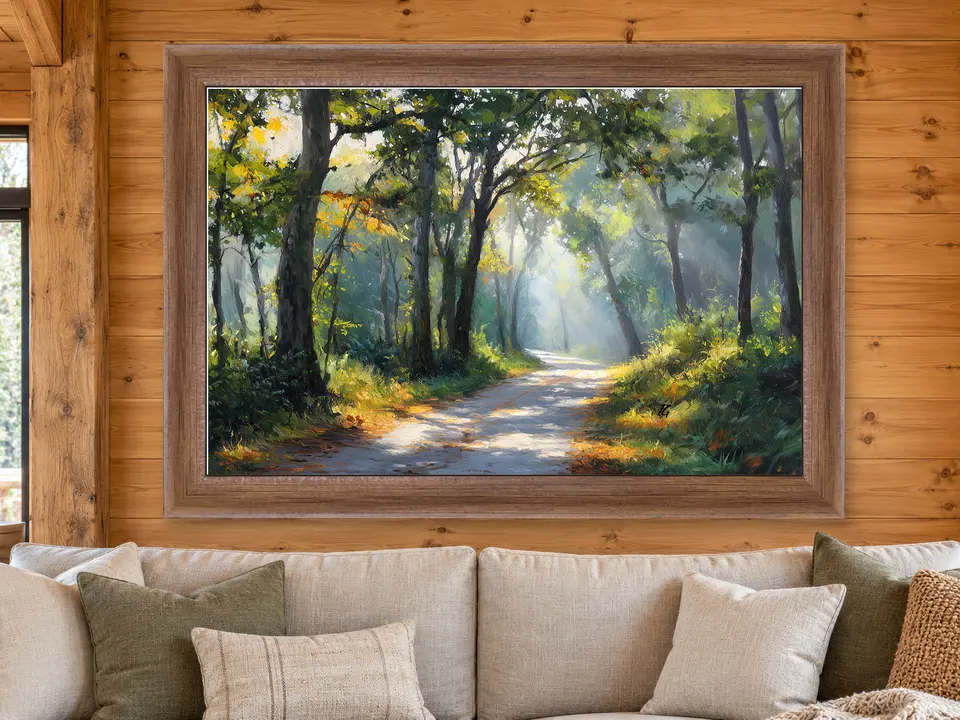 Hidden Sanctuary Forest Landscape Framed Wall Art framed on a wall