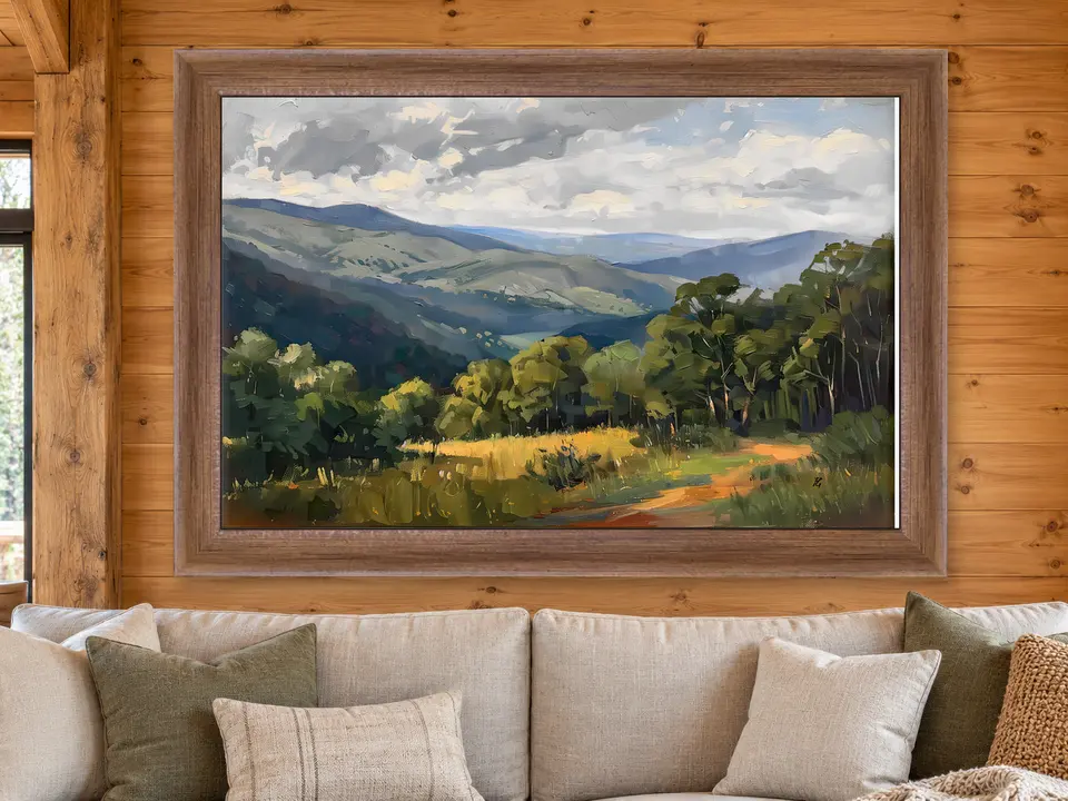 Tender Presence Mountain Landscape Framed Wall Art framed on a wall