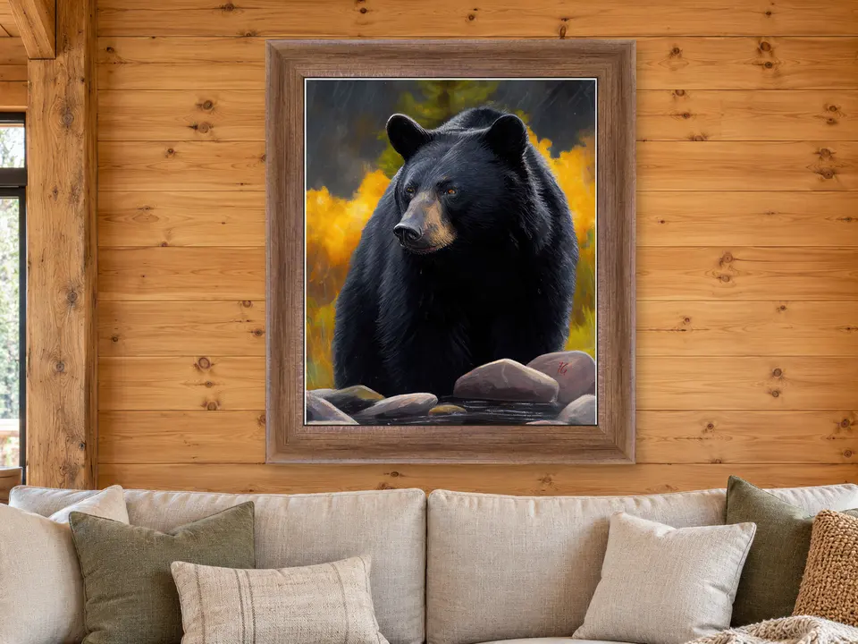 Timeless Sanctuary Black Bear Framed Wall Art framed on a wall