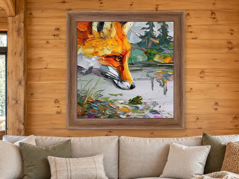 Wistful Essence Red Fox Framed Wall Art framed on a wall