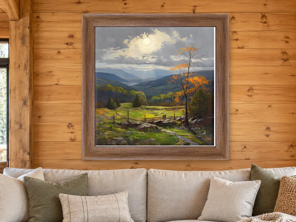 Quiet Whisper Mountain Landscape Framed Wall Art framed on a wall