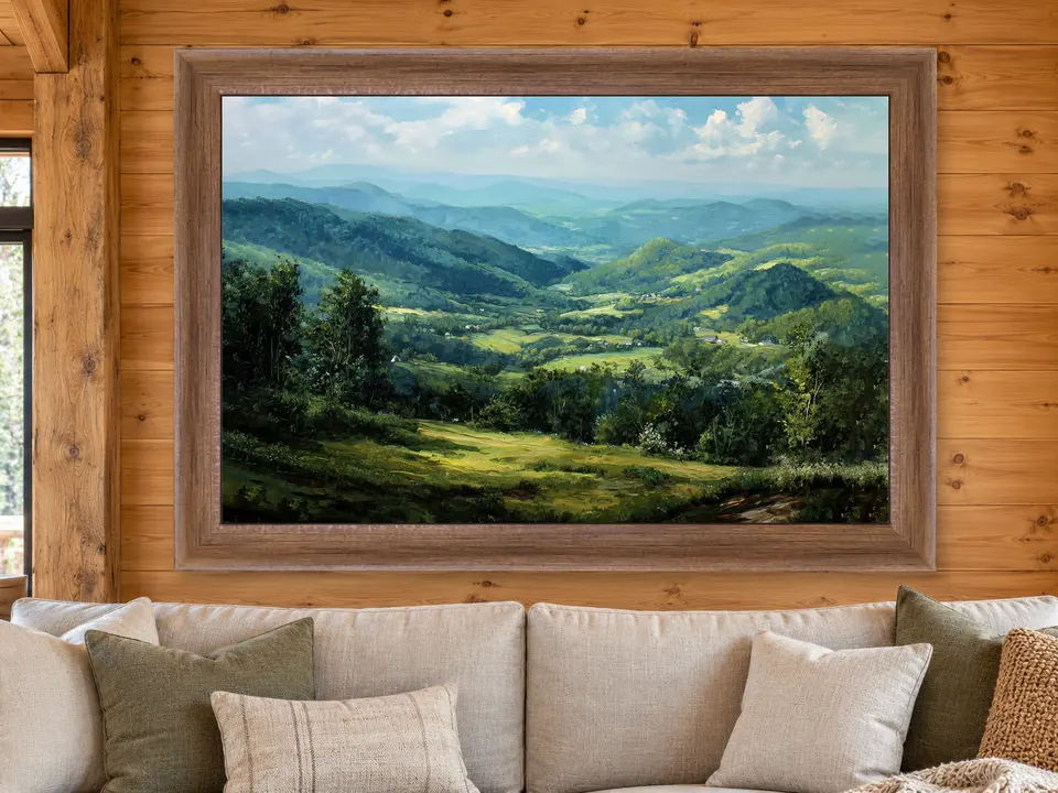 Enduring Elegance Mountain Landscape Framed Wall Art framed on a wall
