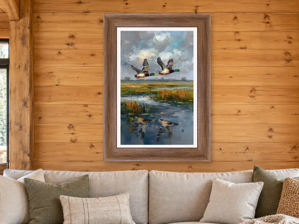 Peaceful Cadence Mallard Ducks Framed Wall Art framed on a wall