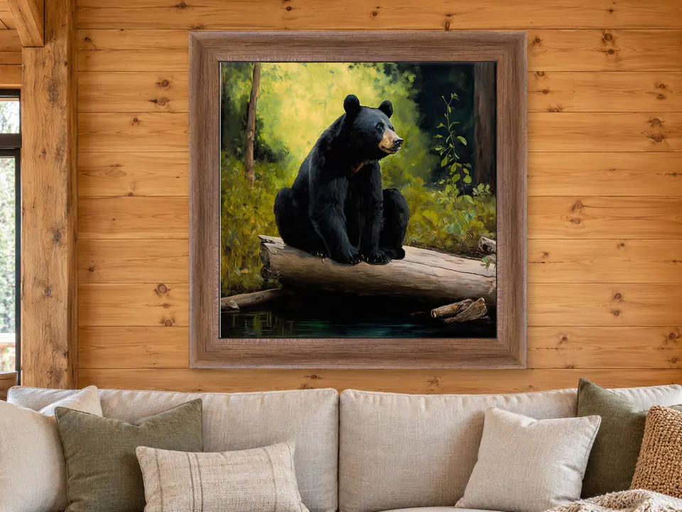 Soft Breeze Black Bear Framed Wall Art framed on a wall
