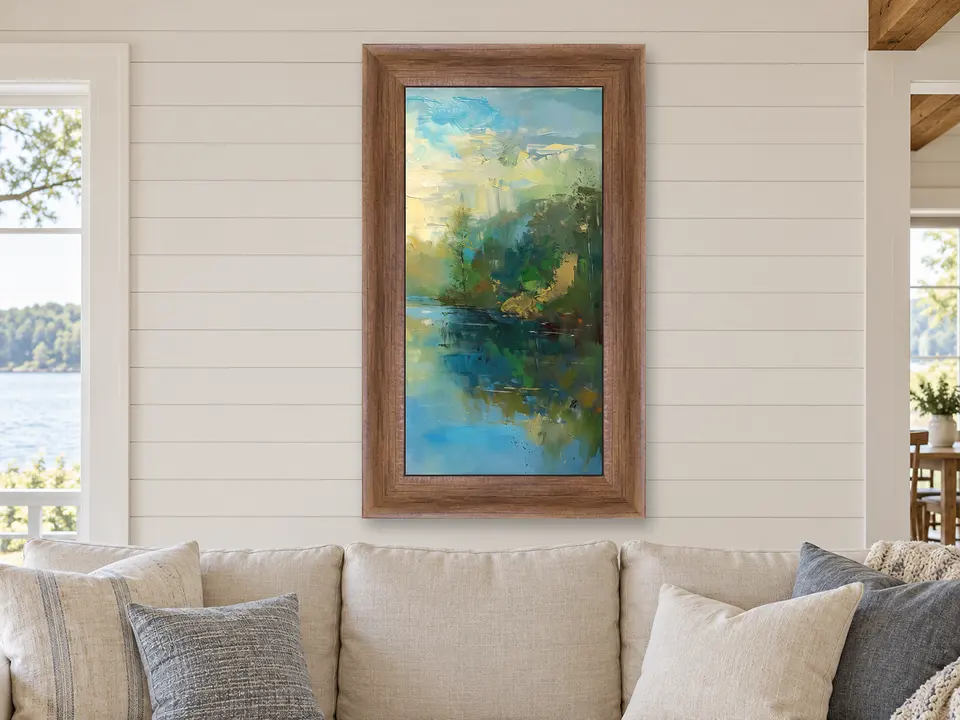 Wistful Perspective Lake Landscape Framed Wall Art framed on a wall