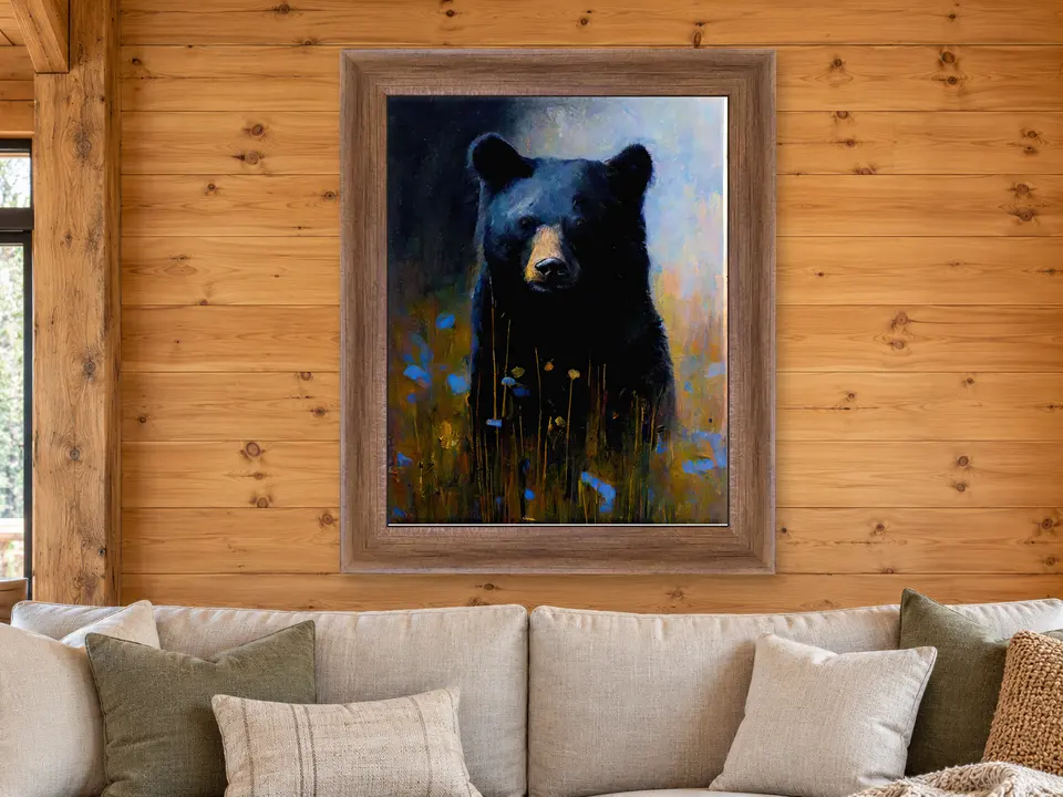 Still Essence Black Bear Framed Wall Art framed on a wall