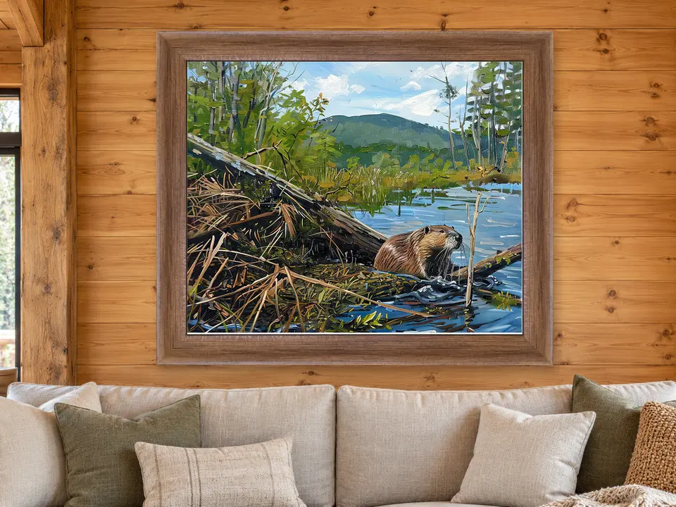 Wandering Whisper Beaver Framed Wall Art framed on a wall