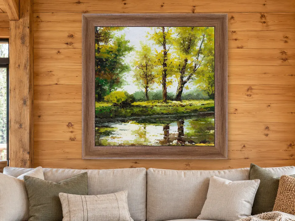 Wandering Stillness Forest Landscape Framed Wall Art framed on a wall