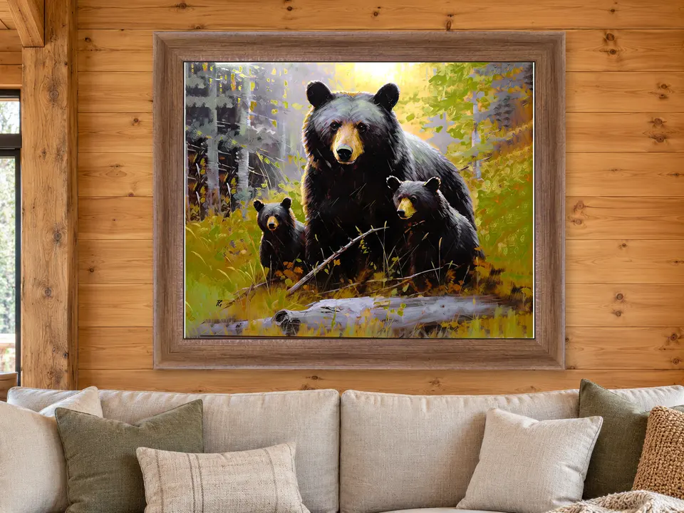 Quiet Perspective Black Bear Framed Wall Art framed on a wall