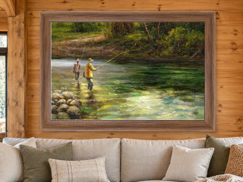 Hidden Perspective Fishing Scene Framed Wall Art framed on a wall