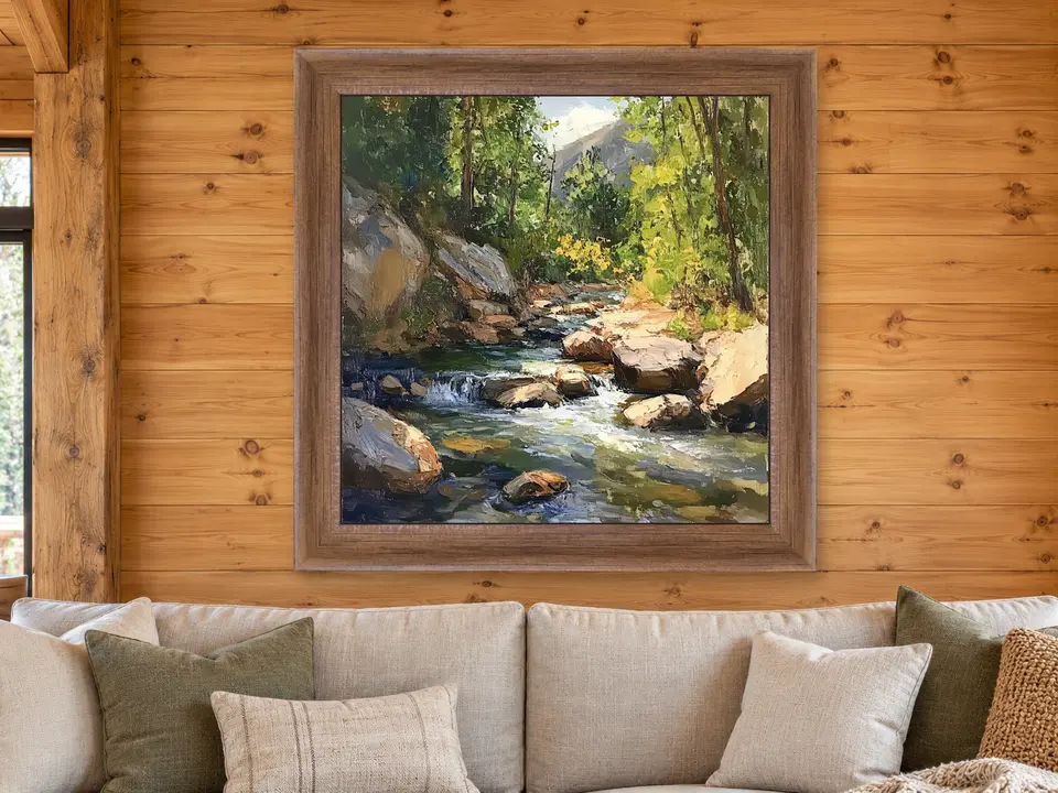 Silent Presence Forest Creek Framed Wall Art framed on a wall
