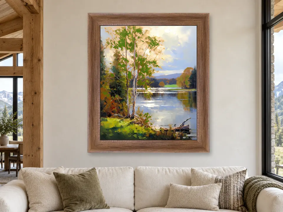 Hidden Promise Lake Landscape Framed Wall Art framed on a wall