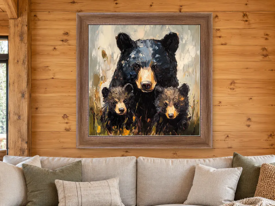 Open Passage Black Bear Framed Wall Art framed on a wall