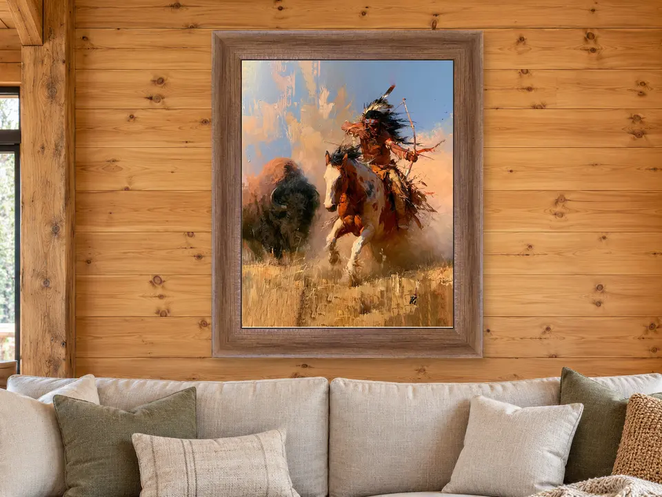 Wistful Serenity Western Horseback Scene Framed Wall Art framed on a wall